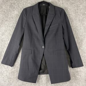 Theory Etiennette B Good Wool Blazer Womens 10 Blue Traceable Grid Career NWT